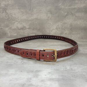 Vintage Dockers Leather Braided Woven Belt Browns Brass Buckle Sz 42 Turkey
